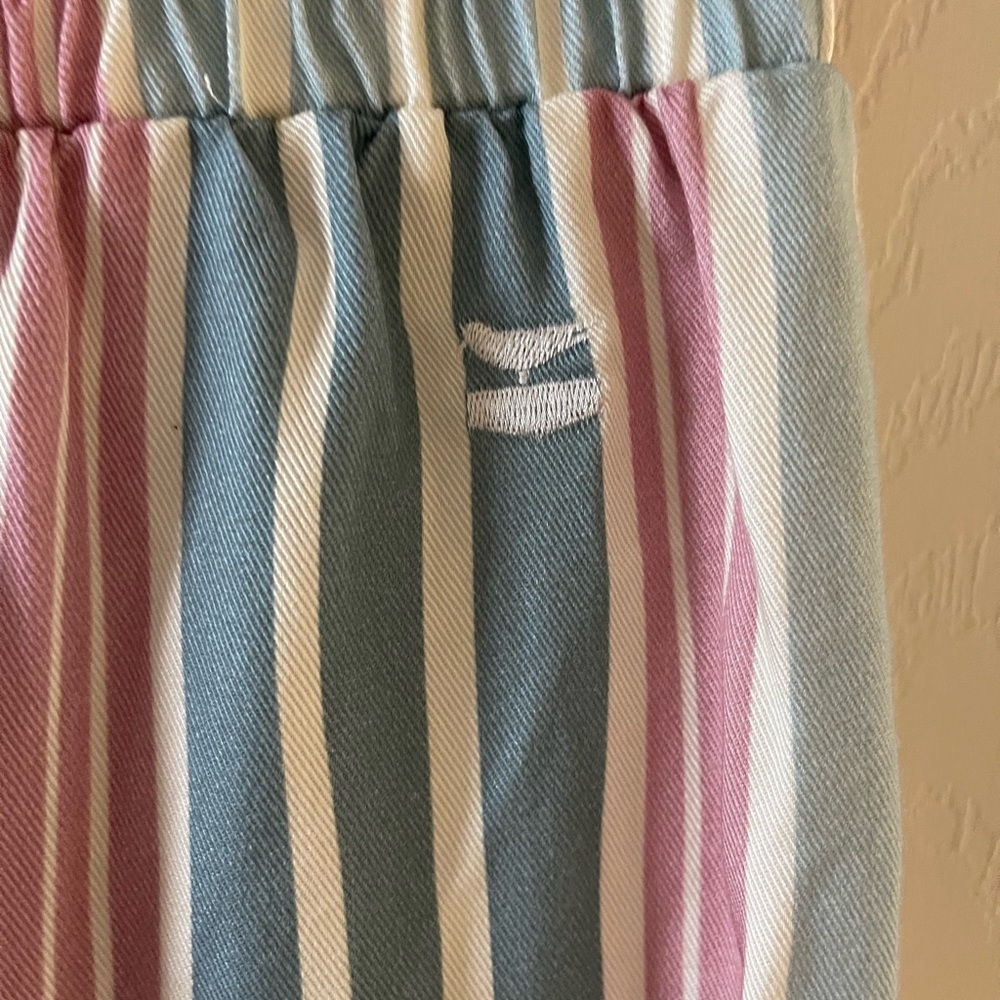 Striped Elastic-Waist Women's Pants in Blue, Pink & White